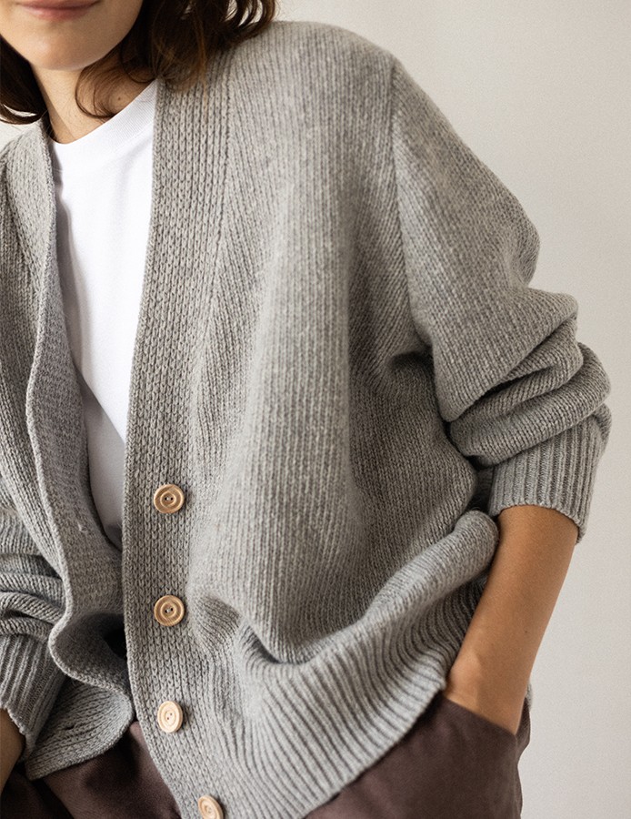 Sweter damski kardigan 100% wełniany Lomi szary